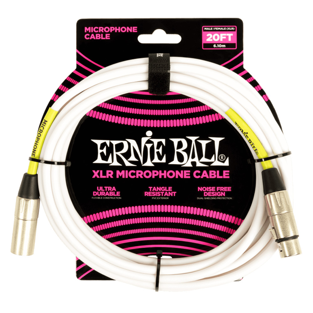 ERNIE BALL 20ft Male Female XLR 6m Beyaz Mikrofon Kablosu